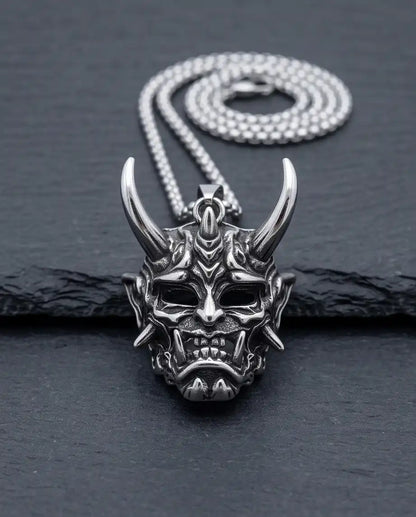 Japanese Horned Oni Mask Pendant Box Chain