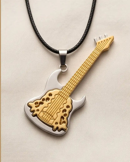 Two-Tone Electric Guitar Pendant Silver Box Chain Necklace