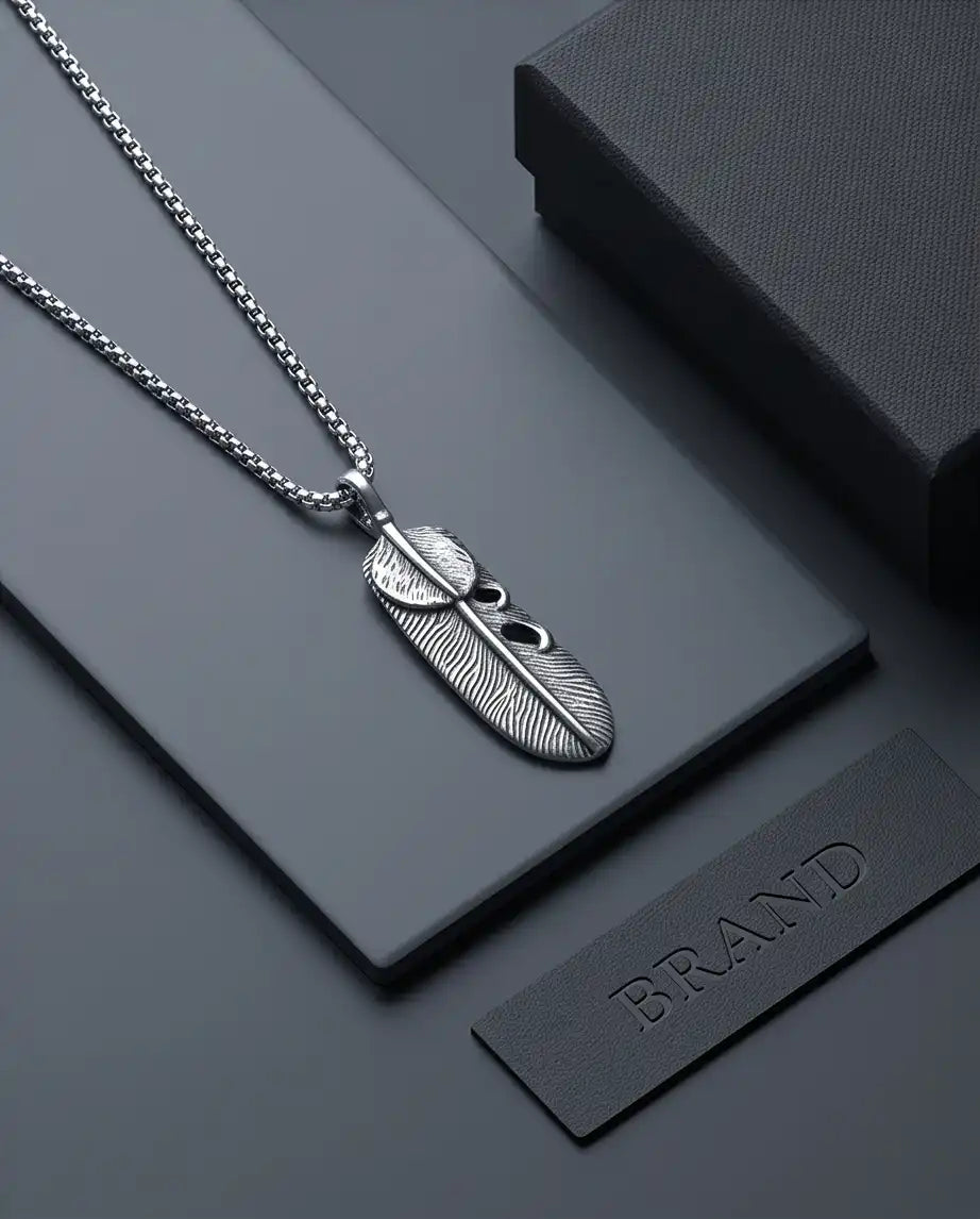 Sculpted Feather Pendant Box Chain