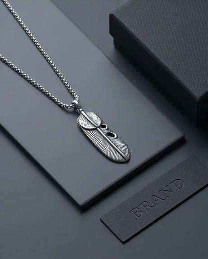Sculpted Feather Pendant Box Chain