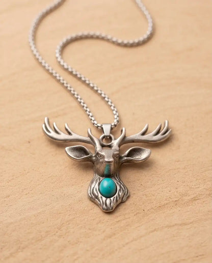 Turquoise Stone Stag Head Pendant Box Chain