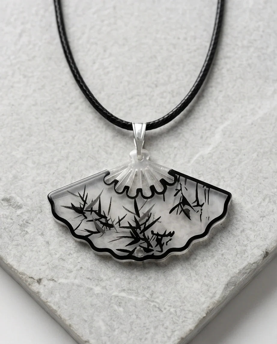 Artistic Bamboo Fan Pendant Necklace