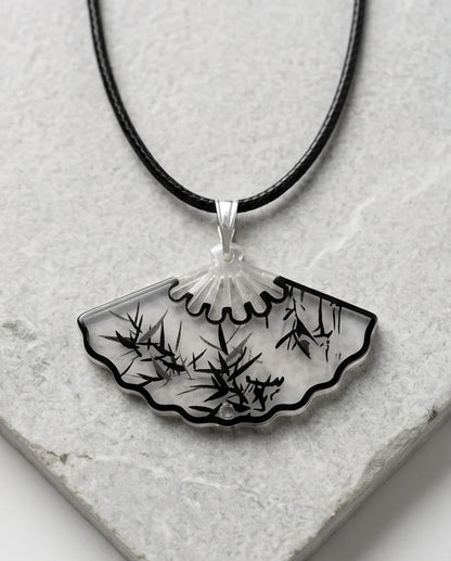 Artistic Bamboo Fan Pendant Necklace