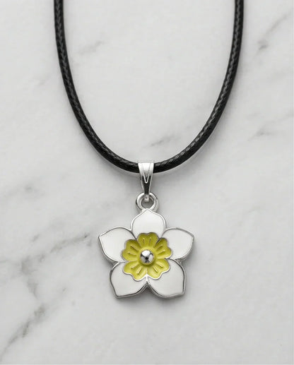 Charming White and Yellow Floral Enamel Pendant Necklace