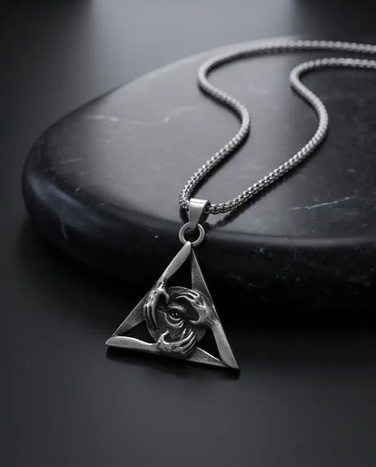 Gothic Triangle Creepy Hands Eye Pendant Box Chain