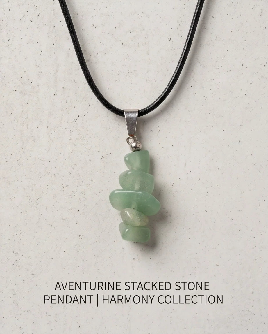 Silver Stacked Raw Green Aventurine Chip Stone Pendant Necklace