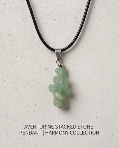 Silver Stacked Raw Green Aventurine Chip Stone Pendant Necklace