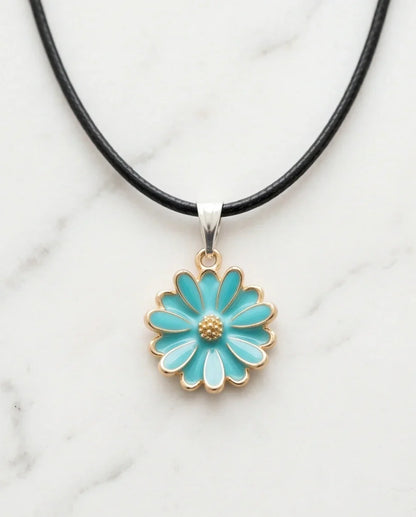 Gold and Turquoise Sunflower Pendant Necklace