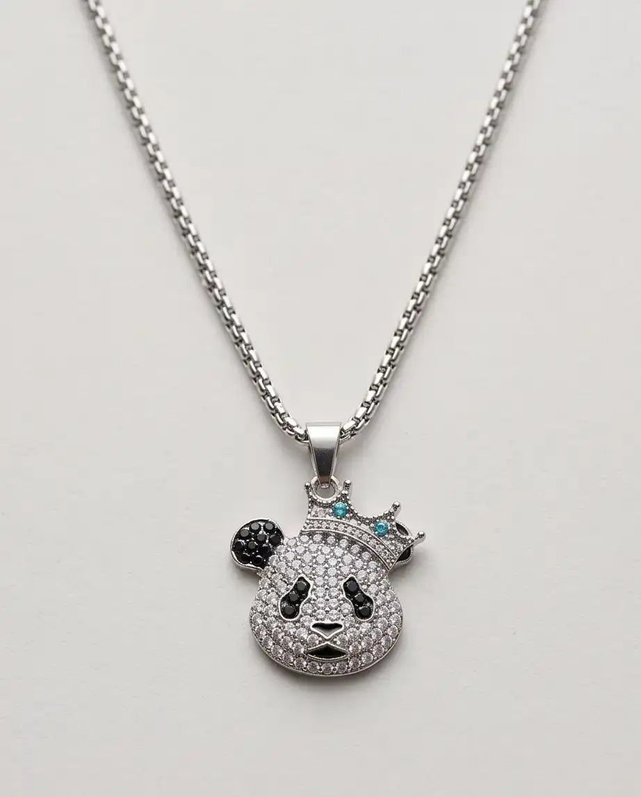 Iced Crown Panda Pendant Box Chain