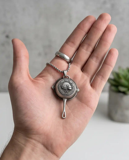 PUBG Frying Pan & Helmet Emblem Silver Box Chain Necklace