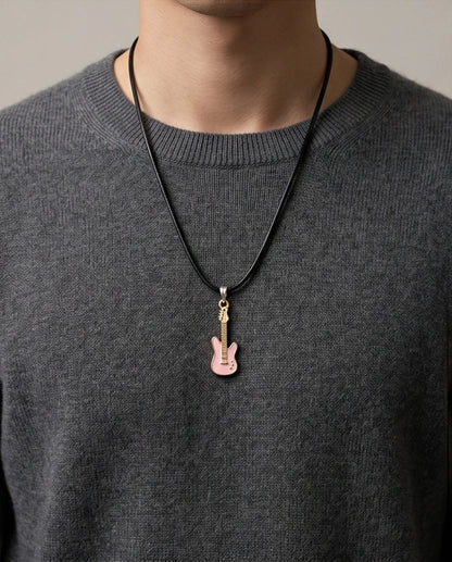 Gold and Pink Electric Guitar Necklace