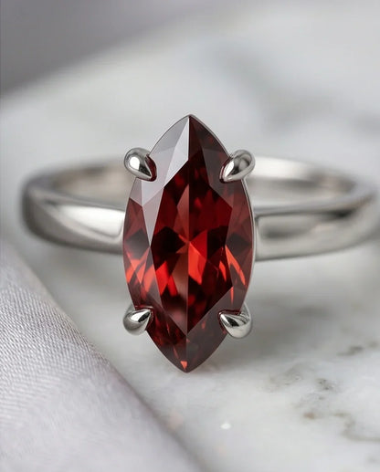 Sterling Silver Marquise-Cut Amber Carnelian Solitaire Ring