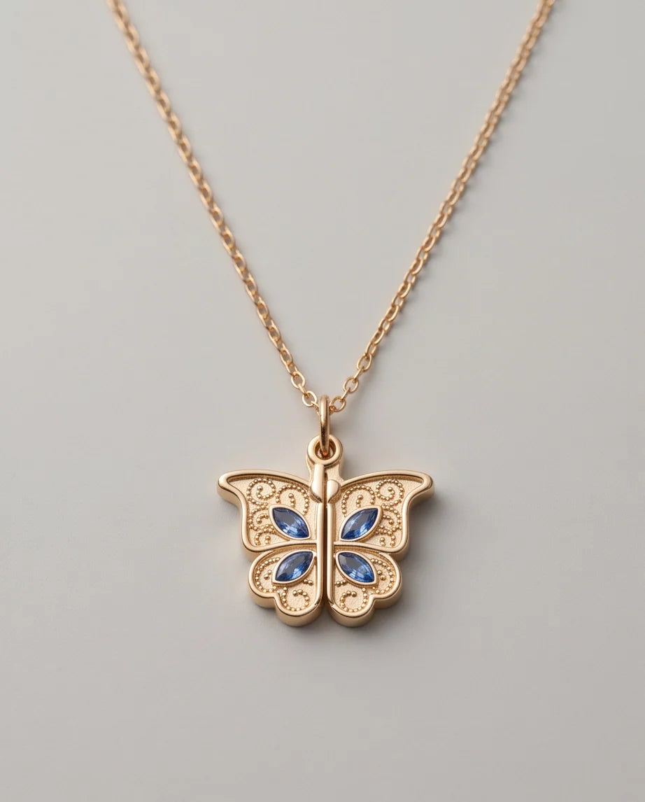 Gold Butterfly Secret Heart Pendant Necklace