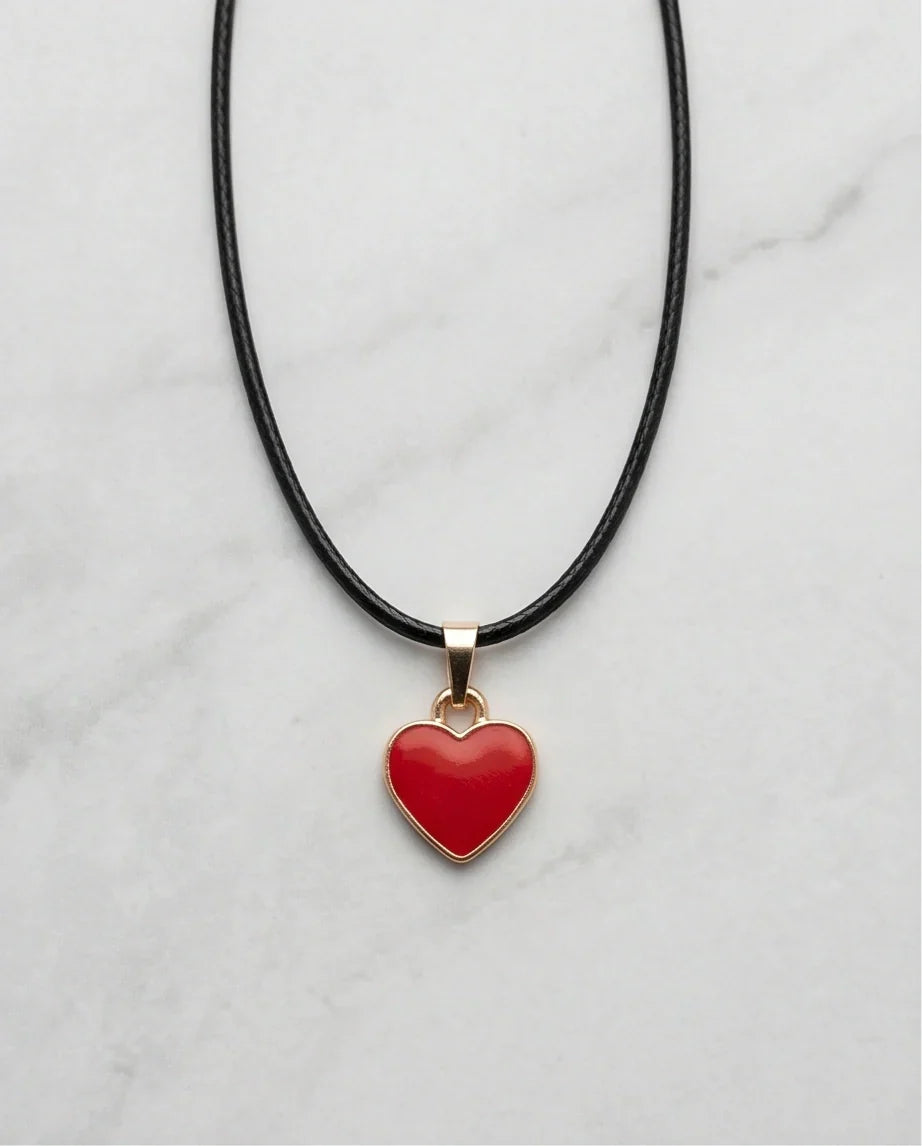 Gold and Red Classic Heart Necklace