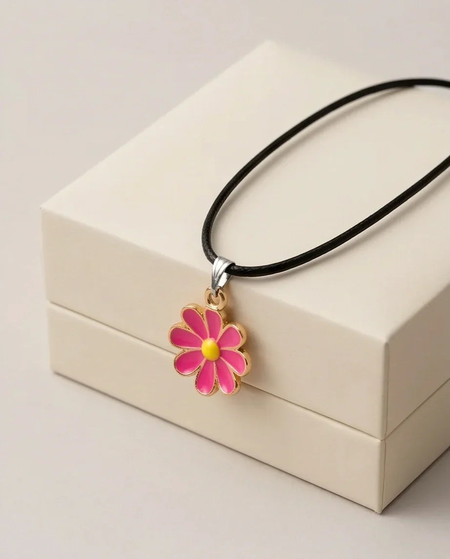 Gold and Hot Pink Daisy Necklace