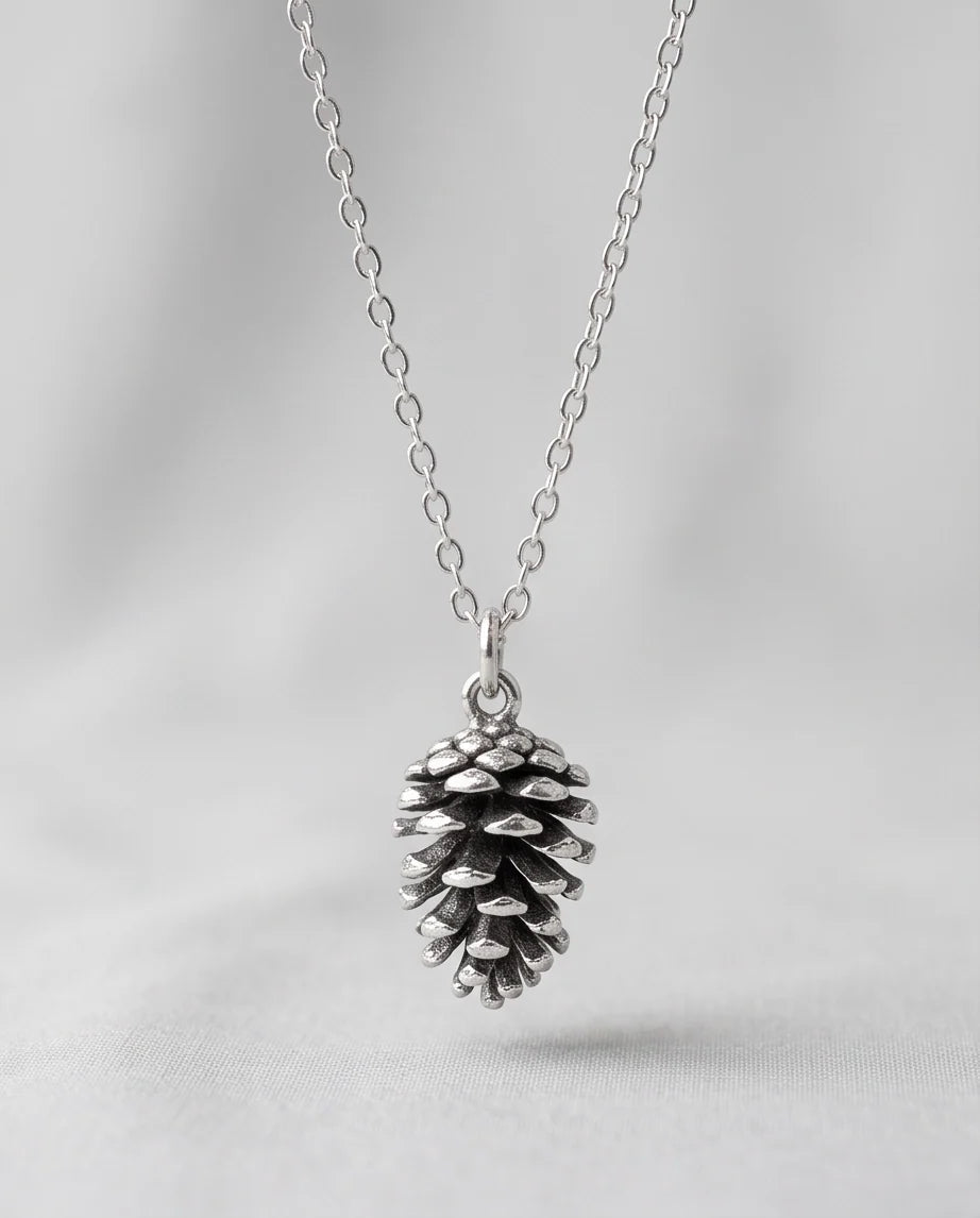 Antique Silver Pinecone Pendant Chain Necklace