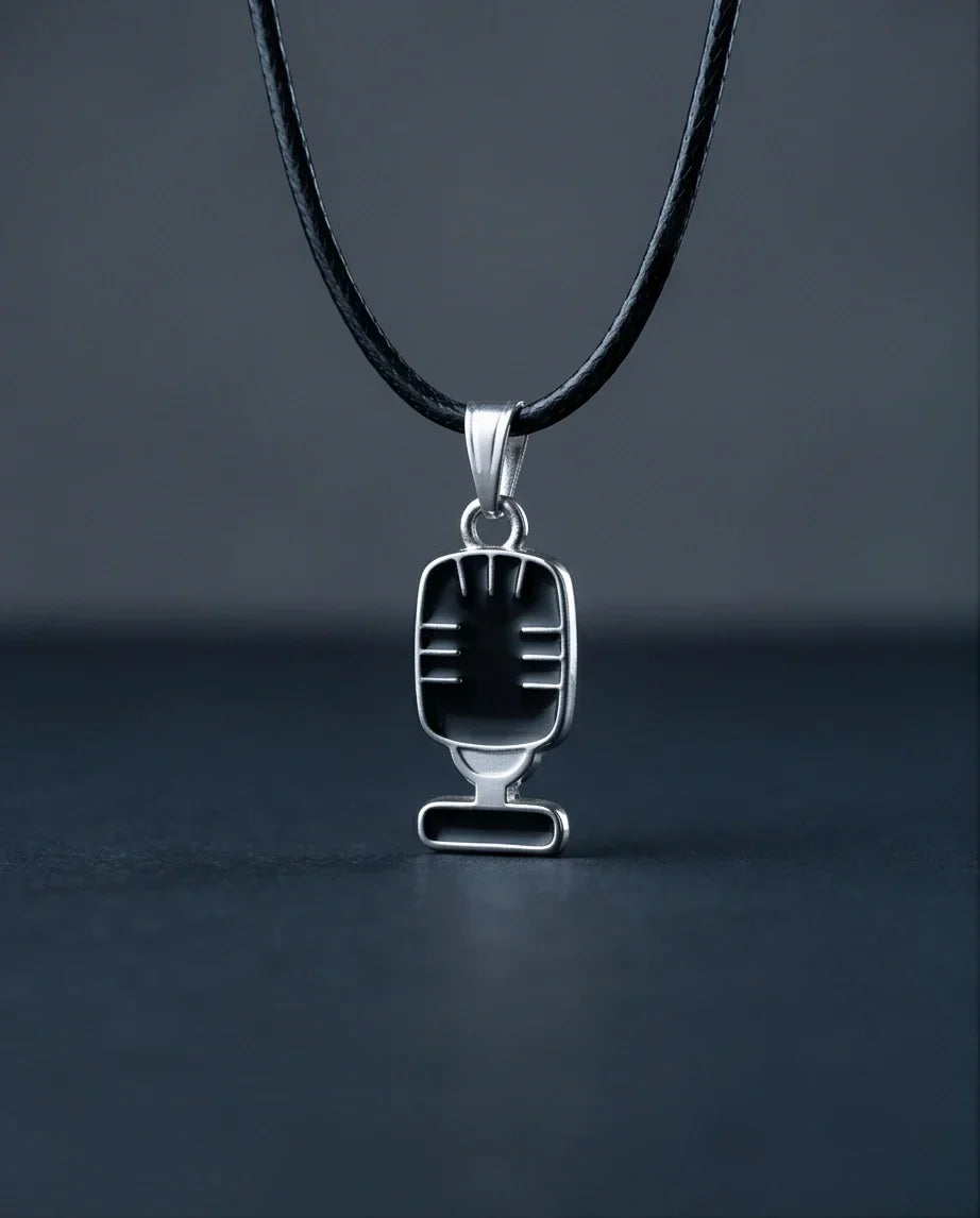 Silver Retro Black Microphone Necklace
