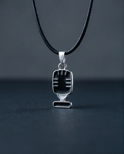 Silver Retro Black Microphone Necklace