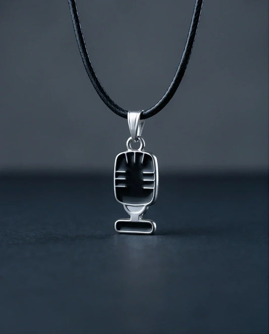 Silver Retro Black Microphone Necklace