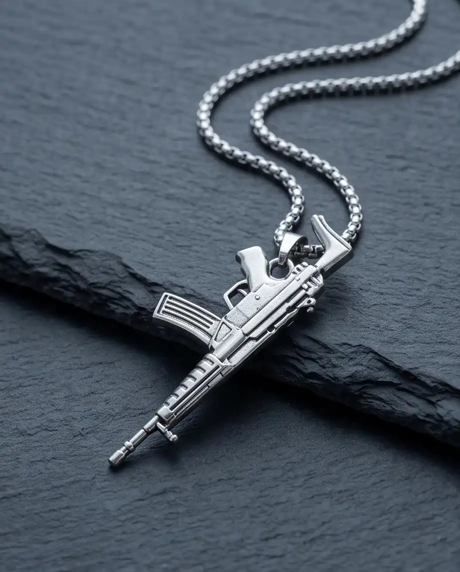 Modern Assault Rifle Weapon Pendant Box Chain