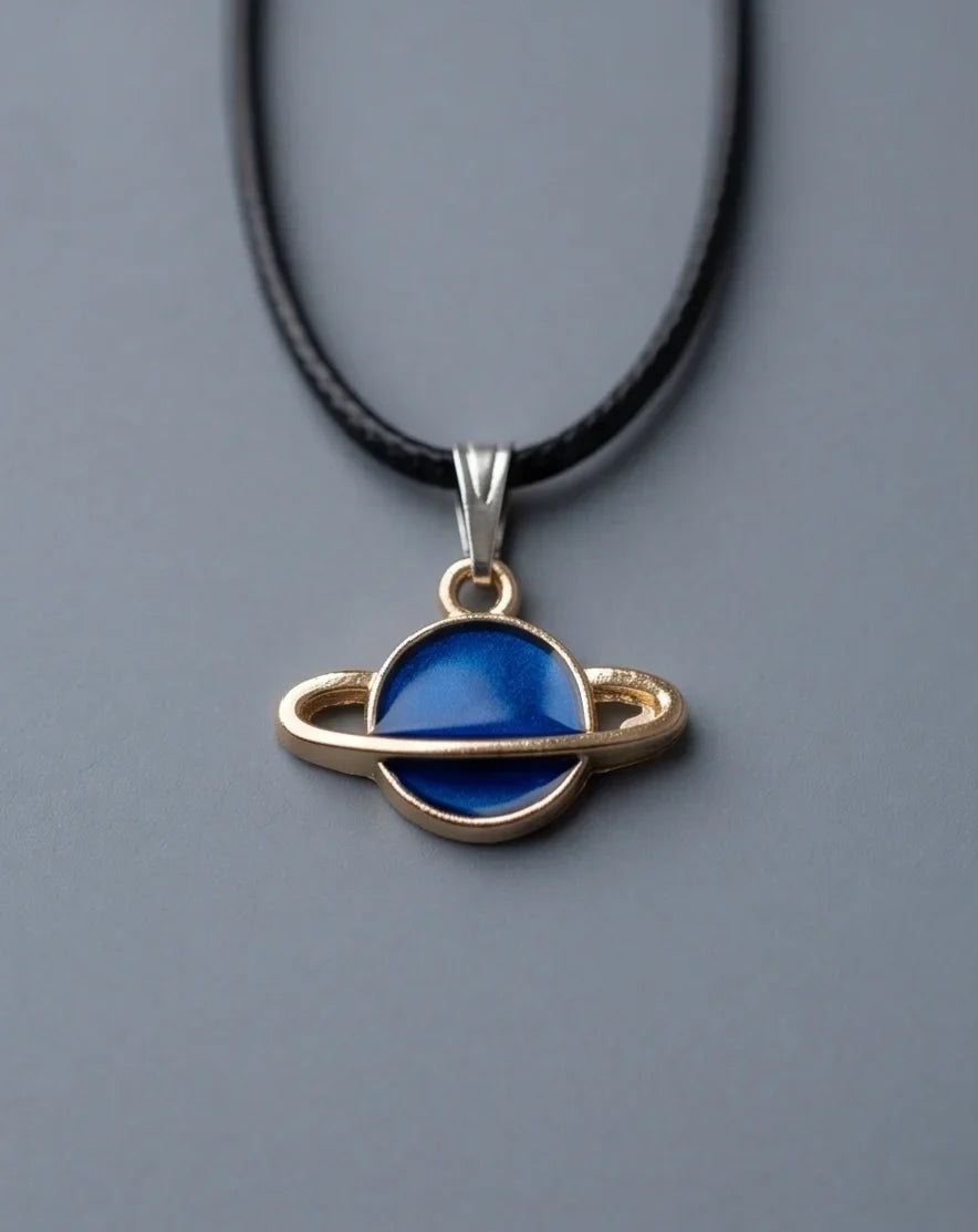 Vibrant Blue Saturn Planet Pendant