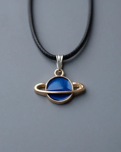 Vibrant Blue Saturn Planet Pendant