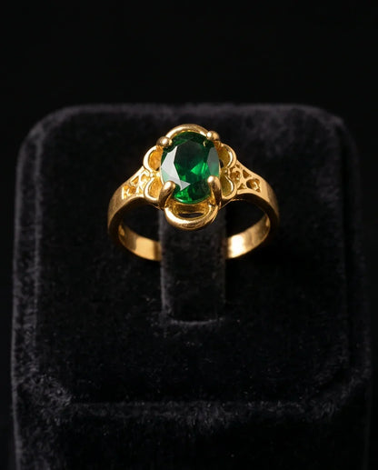 Golden Verdant Emerald Filigree Ring
