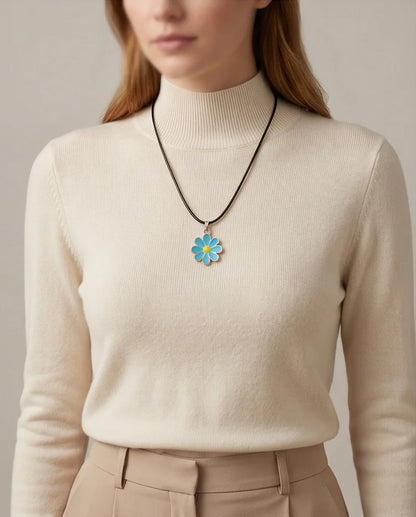 Gold and Pastel Blue Daisy Necklace