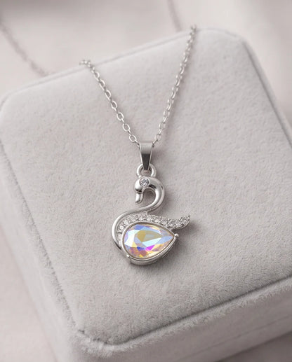 Silver Opaline Crystal Swan Pendant Necklace