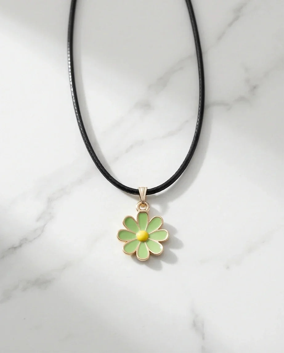 Gold and Light Green Daisy Necklace