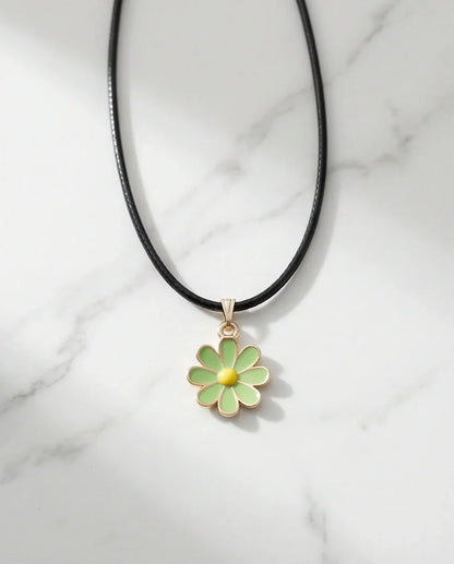 Gold and Light Green Daisy Necklace