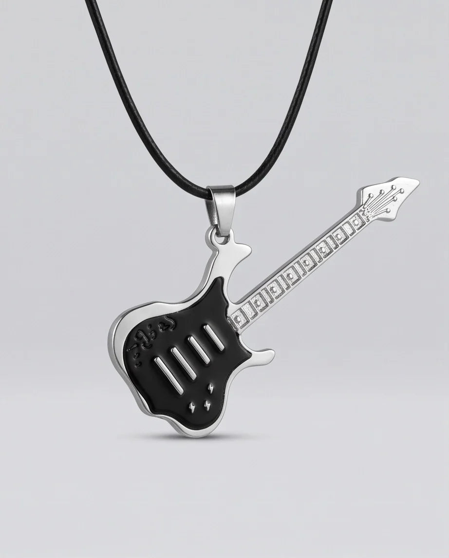 Black and Silver Electric Guitar Cord Necklace