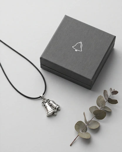 Silver Double Bells Ribbon Pendant Necklace