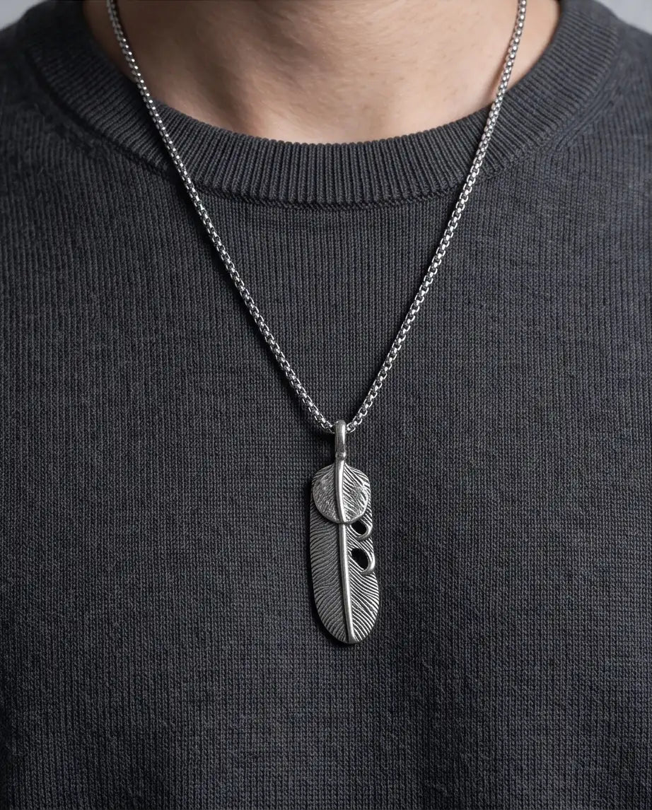 Sculpted Feather Pendant Box Chain