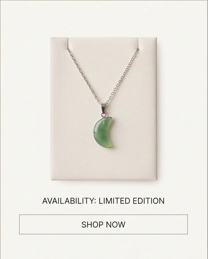 Silver Fluorite Light Green Crescent Moon Pendant Necklace