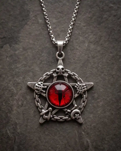 Red Dragon Eye Pentagram Occult Pendant Box Chain