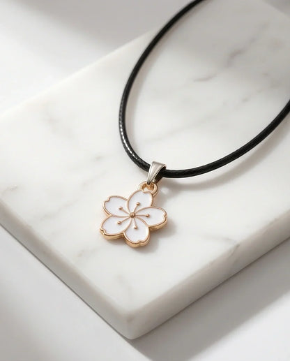 Gold and White Cherry Blossom Necklace
