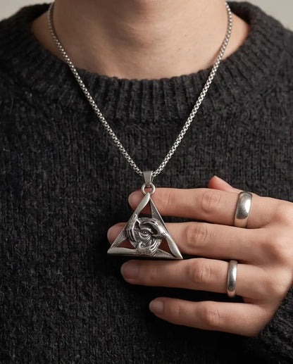 Gothic Triangle Creepy Hands Eye Pendant Box Chain