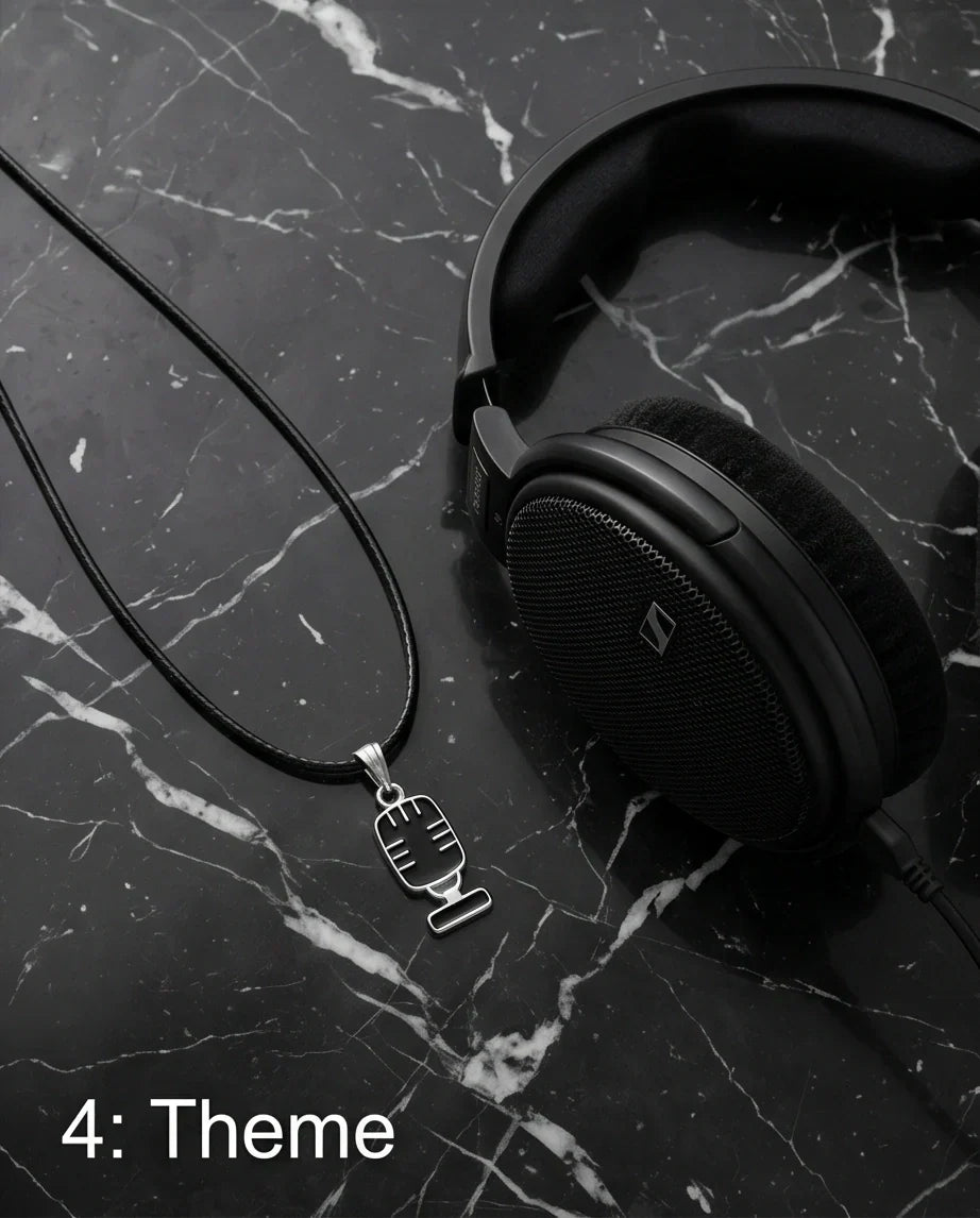 Silver Retro Black Microphone Necklace