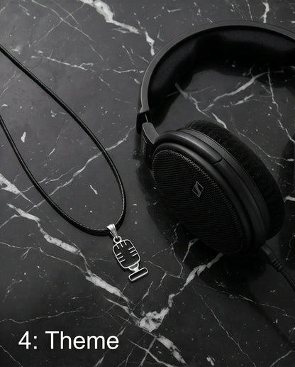 Silver Retro Black Microphone Necklace
