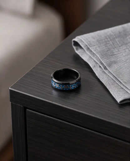 Black and Blue Carbon Fiber Heartbeat EKG Ring