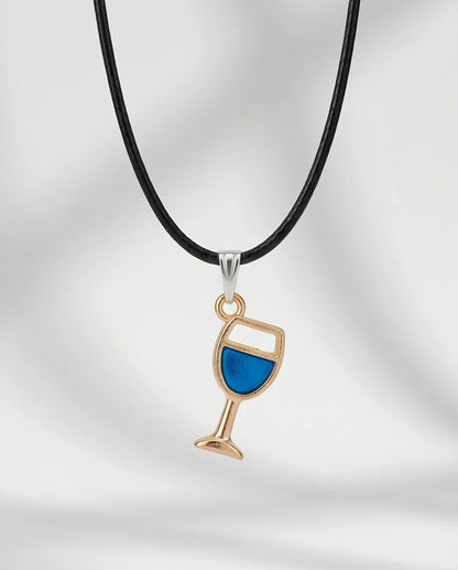 Gold and Royal Blue Wine Glass Necklace