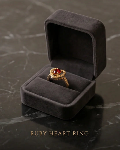 Vintage Gold Ruby Granulated Heart Ring