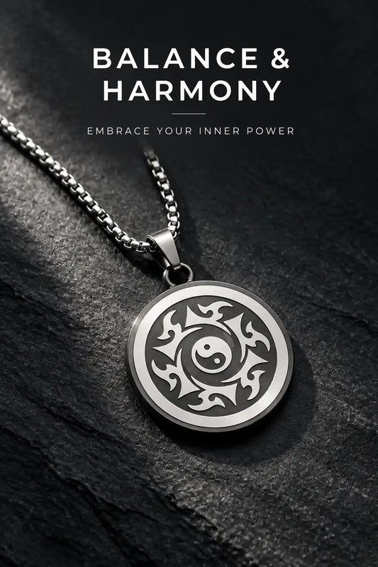 Yin Yang Tribal Sun Medallion Pendant Box Chain