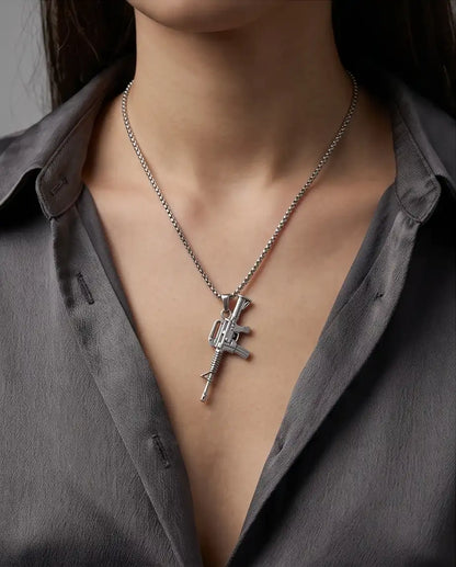 Retro Assault Rifle Weapon Pendant Box Chain