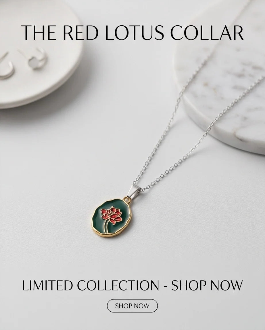 Gold Teal Lotus Enamel Medallion Chain Necklace