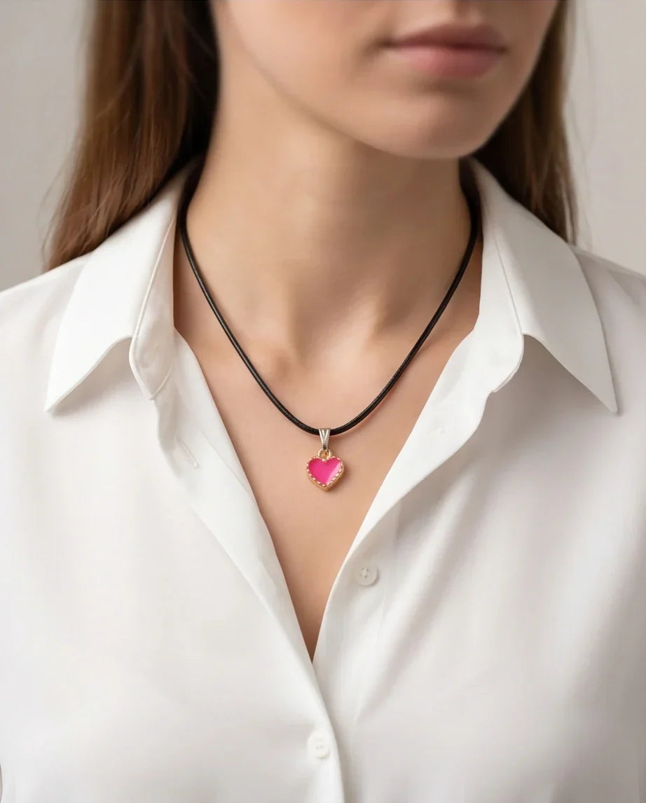 Gold and Pink Beaded Heart Necklace