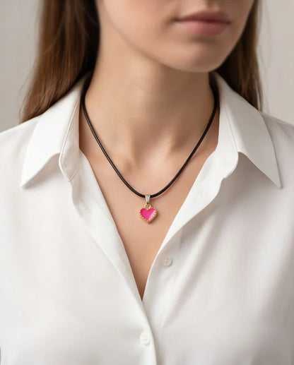 Gold and Pink Beaded Heart Necklace