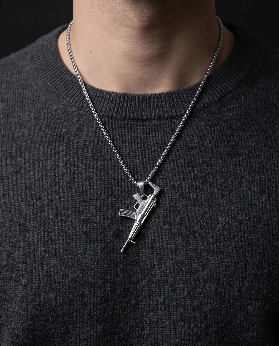 Modern Assault Rifle Weapon Pendant Box Chain