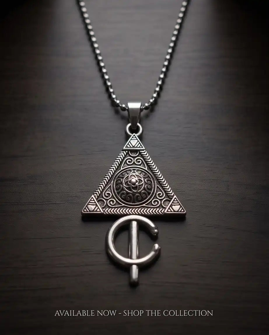Geometric Occult Triangle and Cross Pendant Box Chain